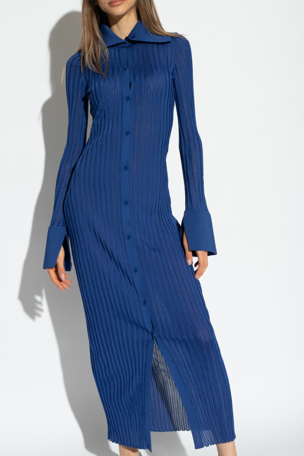 【関税&送料込】Loewe Blu Navy Girocollo Maniche Corte Svasa Long sleeve top in modal Blue - LOEWE